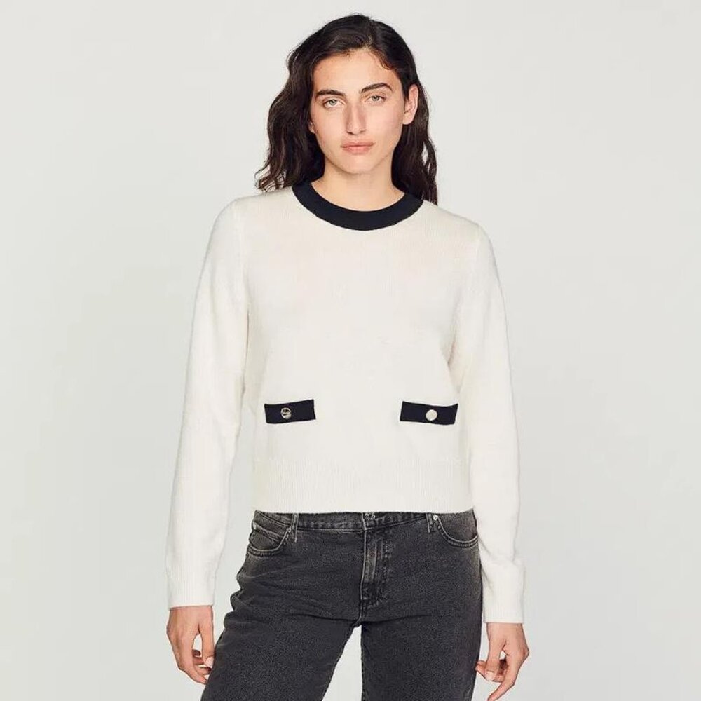 SANDRO Women's Fine Knit Sweater Size 2 In Ecru